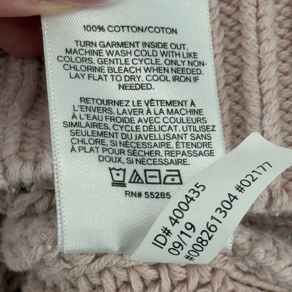 Express Pink Chunky Knit Fisherman Sweater Large Balloon Sleeve Ribbed Boho Cozy - Picture 9 of 9